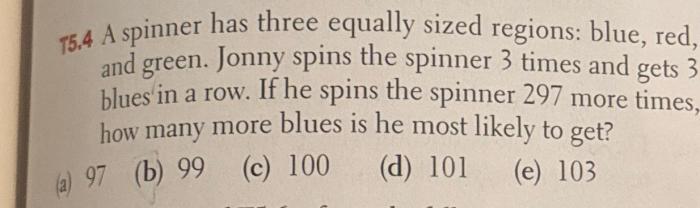 A spinner has three equally sized regions